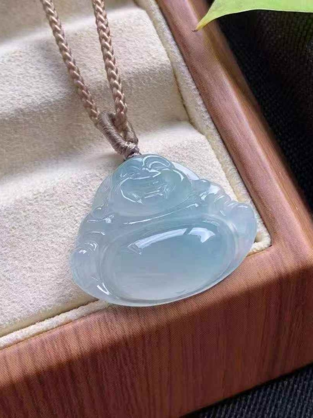 Cerified Ice Blue Jade Laughing Buddha Pendant Tpye A